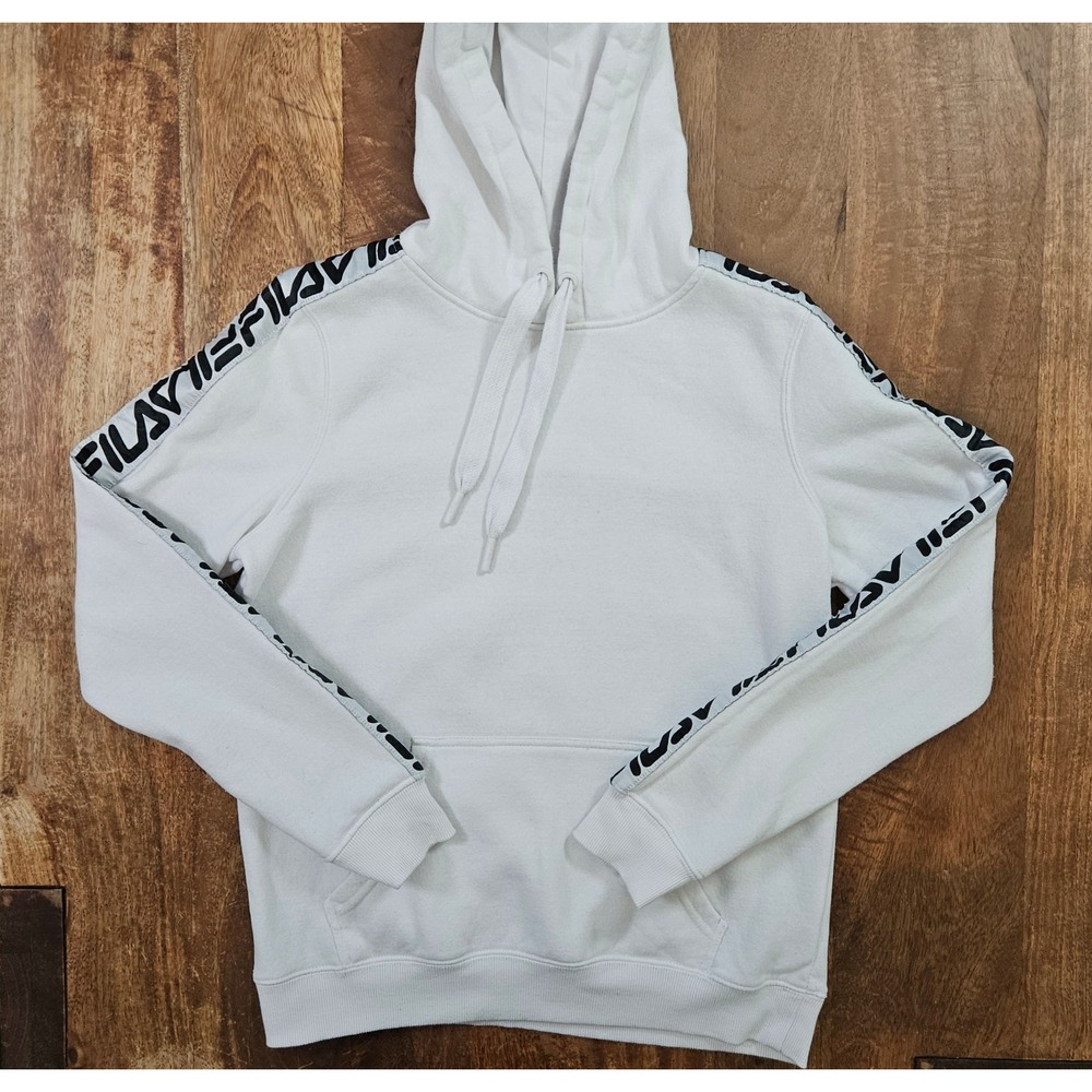 Fila Hoodie Mens Medium White Kangaroo Pocket Long Sleeve Sweater